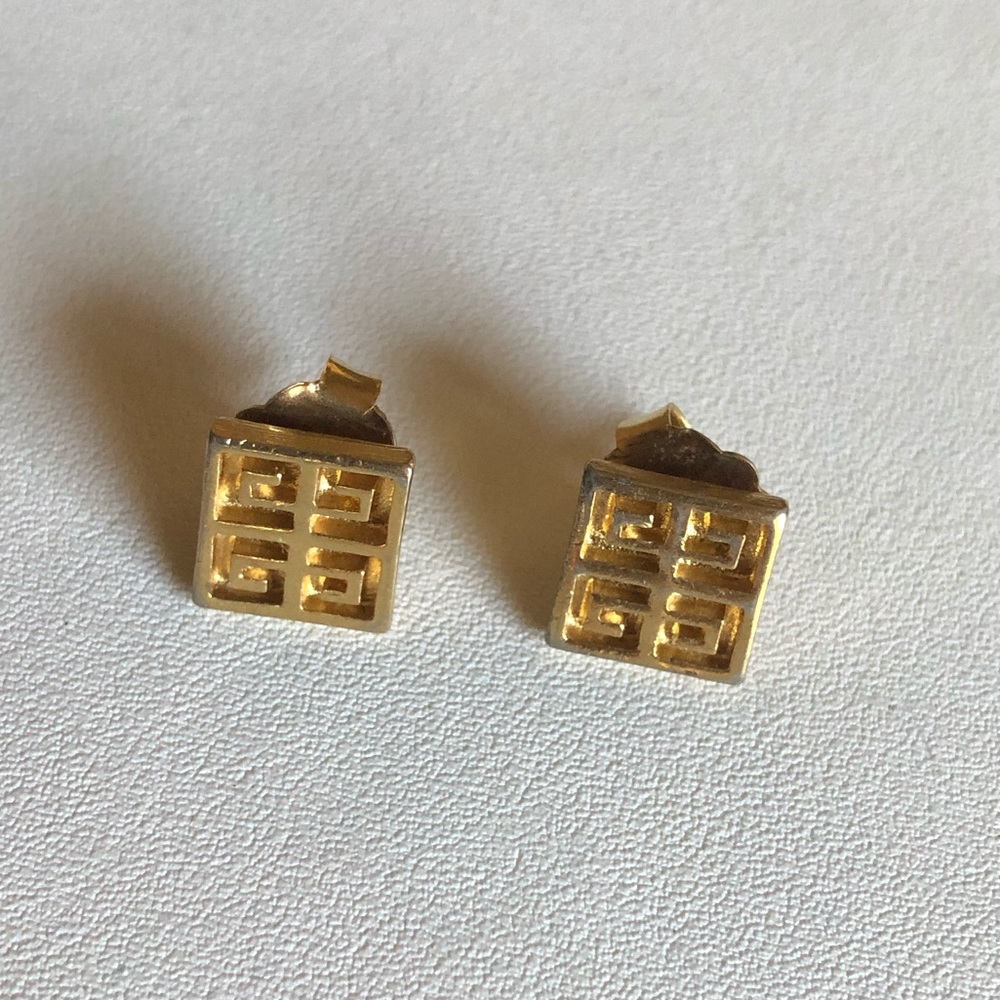 Vintage Givenchy Signed Pierced Logo Earrings - Picture 5 of 15